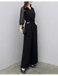 オールインワン　パーティードレス?結婚式ドレス　ブラック　M mky2