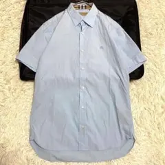 【美品◦現行✨】バーバリーロンドン 半袖シャツノバチェック ホースロゴ ブルーS