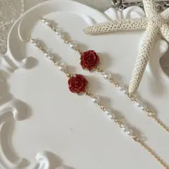 ♪❤️ 薔薇 パール マスクチェーン メガネチェーン ハンドメイド