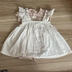 【美品】プティマイン☆刺繍セットアップロンパース 80