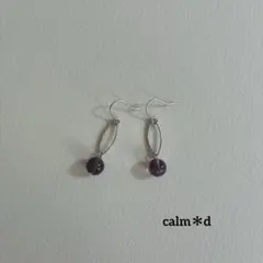 【509】天然石 アメジスト 楕円フープ シルバー ピアス イヤリング