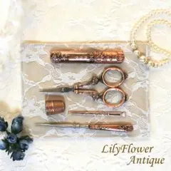 【現品限り】アンティーク風 裁縫道具 6点セットブロンズ 海外の手芸用品