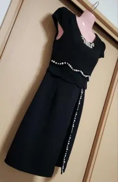 キャバドレス ナイトドレス ブラック パール装飾ドレス スリーブ付き