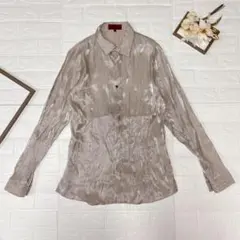 whole 9 長袖シャツ ベージュ×シルバー （光沢あり) サイズ48のサムネイル