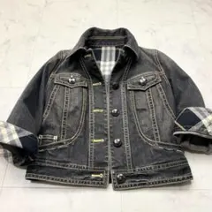 極美品 バーバリー ブラックデニム ジャケット ノバチェック ロゴ メタルボタン