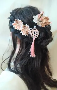 つまみ細工 くすみカラー 水引プチプチアイスガラス簪 ピアスセット