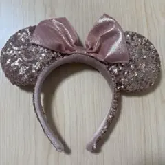 ディズニー　海外　スパンコール　ピンク　リボン　カチューシャ