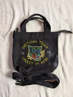 Onitsuka Tiger 刺繍ショルダーバッグ 黒