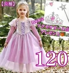 アクセサリー付き【新品・120cm】ディズニーラプンツェル風長袖ドレス