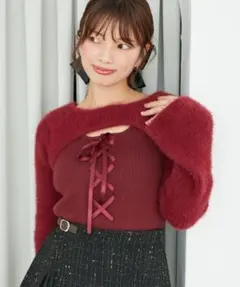 MAJESTIC LEGON デコルテオープンレースアップニット