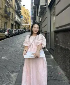 と*と様 ANDRESD バブルスリーブジャガードドレス ピンク　S