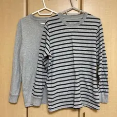 メンズ　グレー &ストライプ 長袖カットソー２枚セット