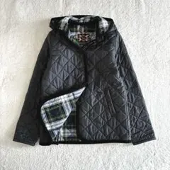 美品 ラベンハム フーデッドキルティングジャケット 38 タータンチェック 黒