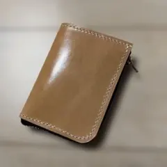 特価·b☆栃木レザー(グレージング·ナチュラル)ハンドメイド☆コンパクトウォレト
