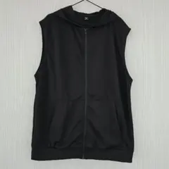 SHEIN　MANFINITY　ジップアップタンクトップ　フード付き　XL　黒のサムネイル