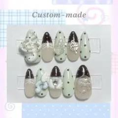 【即購入❌】オーダー ネイルチップ ウィッシュコア チョコミント 音符 レース