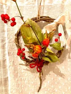 完売　縁起物植物/天然素材【森の可愛い贈り物リース】サンキライ＊クチナシ＊泰山木
