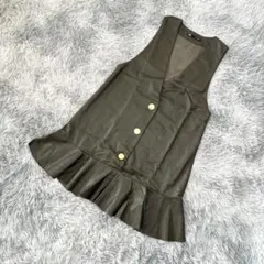 ZARA S エコレザー ミニワンピース 無地 カーキ 女子会⁠