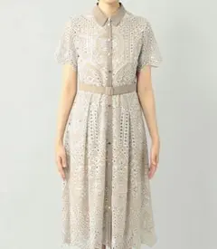 美品 ジョーゼットカットワークワンピース グレースコンチネンタル ベージュ 36