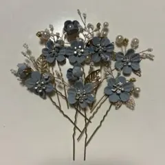 ブルーの花とパールのヘッドドレス