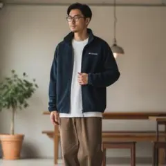 【1469】Coiumbiaコロンビアフリースジャケットネイビー紺Mロゴ刺繍