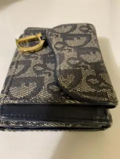 ディオール　三つ折り財布　トロッター　ネイビー　オブリーク　サドル　D金具