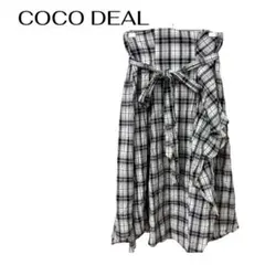 COCODEALハイウエストチェックロングフレアスカート　ベルトリボン