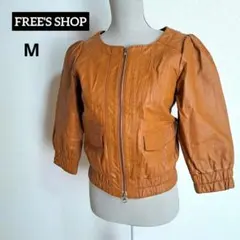 FREE'S SHOP ノーカラー レザー ジャケット パフスリーブ M 本革