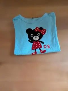 水色 クマデザイン 長袖カットソー