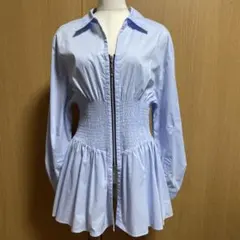 【スナイデル】フロントジップシャーリングシャツ　フリーサイズ　ライトブルー　美品のサムネイル