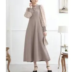 ANDRESSD スリーブエンブロイダリードレス ベージュ