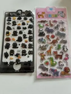 セット★動物園 黒猫 ぷくぷくシール かわいい 立体シール