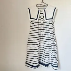 ブランシェス ボーダー ワンピース セーラー襟 120 白 紺 綿