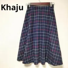 美品【khaju　カージュ】コットンフレアチェックスカート ゴムウエスト　913のサムネイル