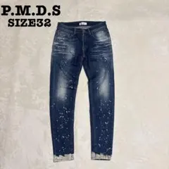 ◎イタリア製 PMDS ペンキ加工 スリムストレッチ スキニーデニムパンツ 