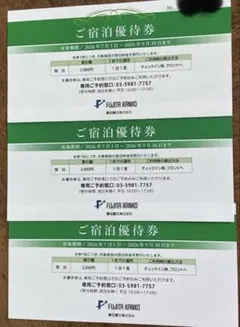 藤田観光 ご宿泊優待券 3枚セット　2026年9月30日まで有効のサムネイル