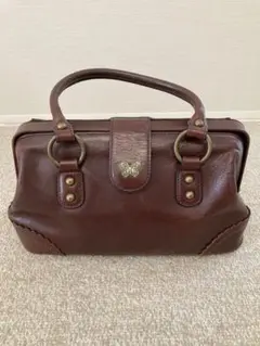 ANNA SUI バタフライモチーフ ブラウンレザー ハンドバッグ