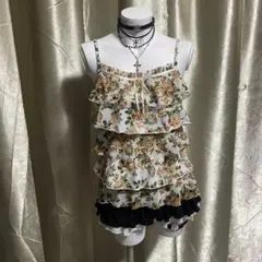 柄 キャミソール ホワイト y2k フェアリーグランジ 森ガール itimi