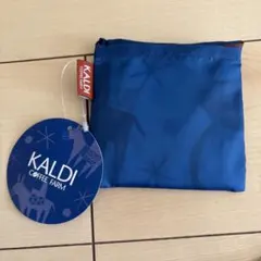 【新品】KALDI 非売品 折り畳みエコバッグ ノベルティ ホワイト ブルー