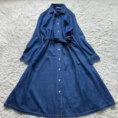 美品✨UNIQLO デニムシャツワンピース　Aライン　コットン　インディゴブルー