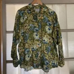 usedレトロな花柄シャツ グリーン ボタニカルのサムネイル