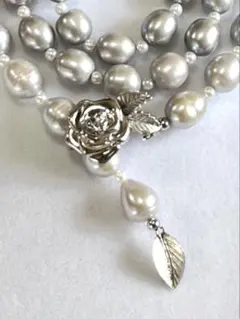 大玉淡水真珠ネックレス60cmラリエット止silver925刻印ロングネックレス
