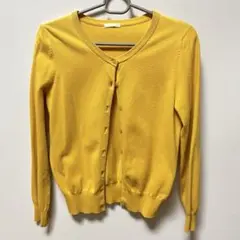 GU マスタード 黄色 長袖カーディガン Uネック ラウンドネック
