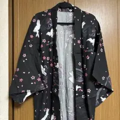【最終値下げ】UNIQLO 浴衣 黒地 桜 うさぎ柄 フリーサイズのサムネイル