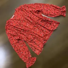 花柄 長袖ブラウス レッド系　レトロガールのサムネイル