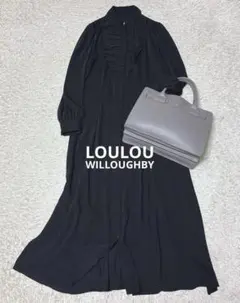 ルルウィルビー　フロントフリルロングワンピース　ブラック