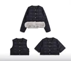 【TAION EXTRA】ボレロ丈ダウン(ネイビー)＆ボトムファー(グレージュ)