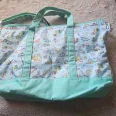 すみっこぐらし柄トートバッグ　水色