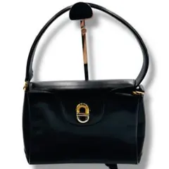 ハンドバッグ レザー ブラック ゴールド金具 黒 ワンハンドル ターンロック