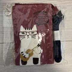 新品　猫　ネコマルケ　猫刺繍 スマホショルダーバッグ 赤のサムネイル